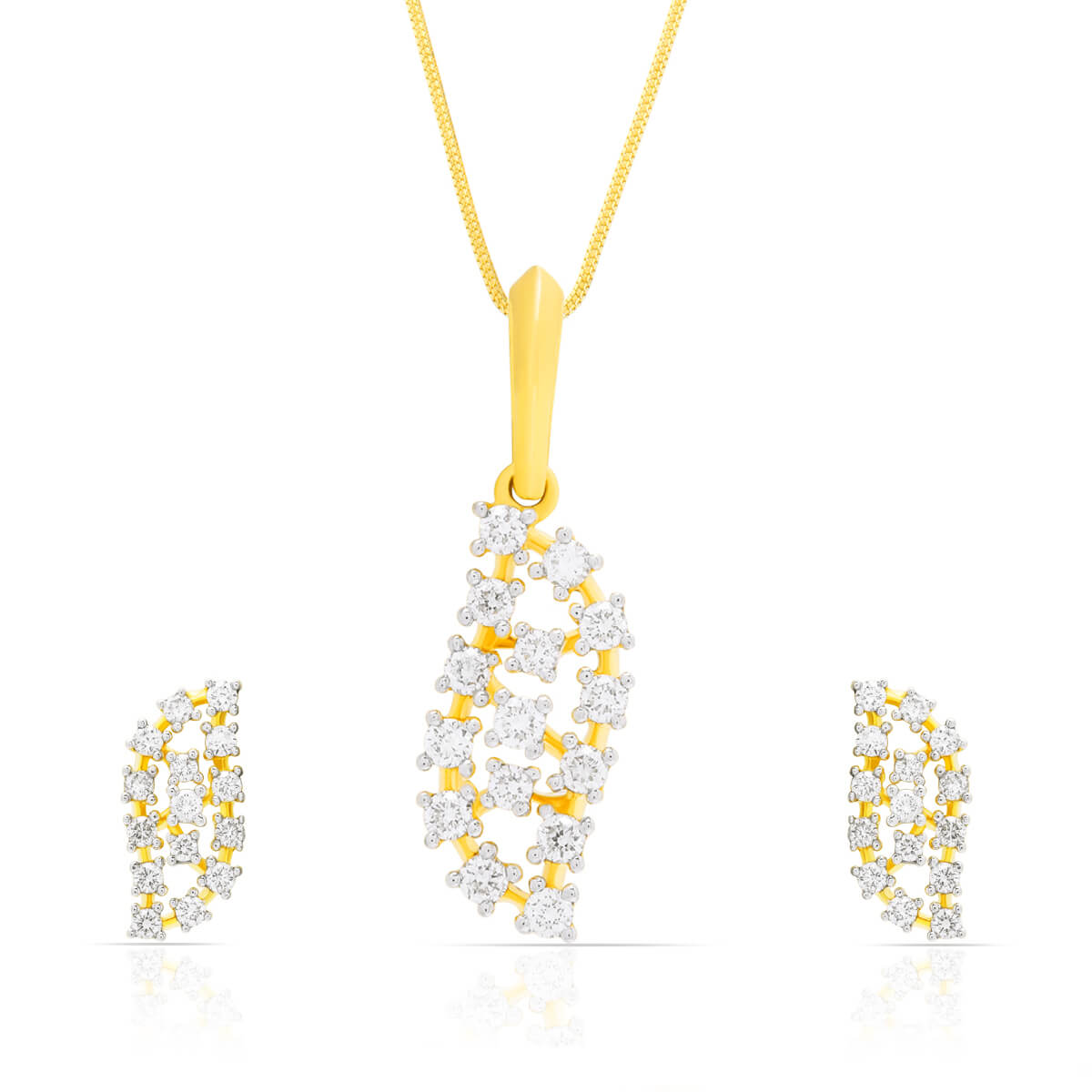 Shimmering Foliage Diamond Pendant Set