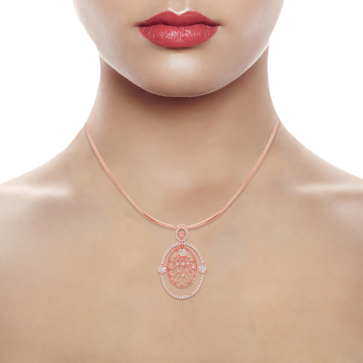 Rosy Oval Radiance Diamond Rose Gold Pendant