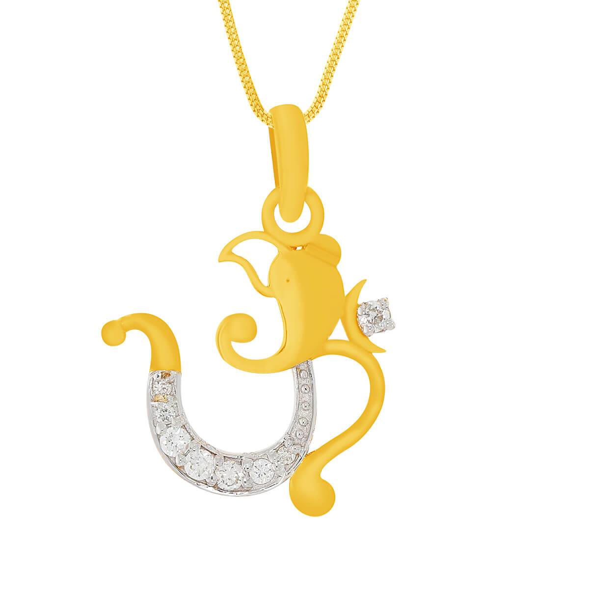 14K Modern Polished Lord Ganesha Diamond Pendant