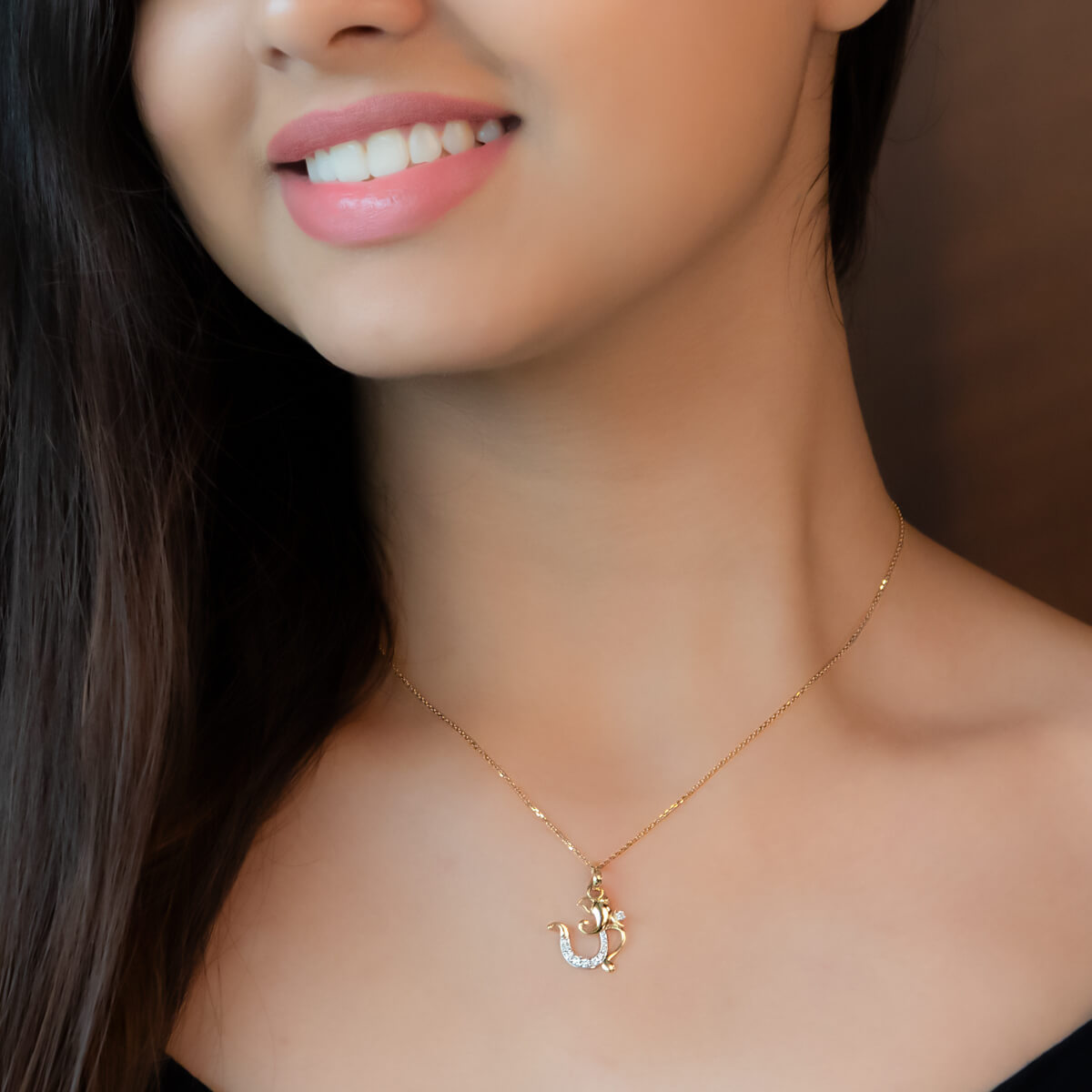 14K Modern Polished Lord Ganesha Diamond Pendant