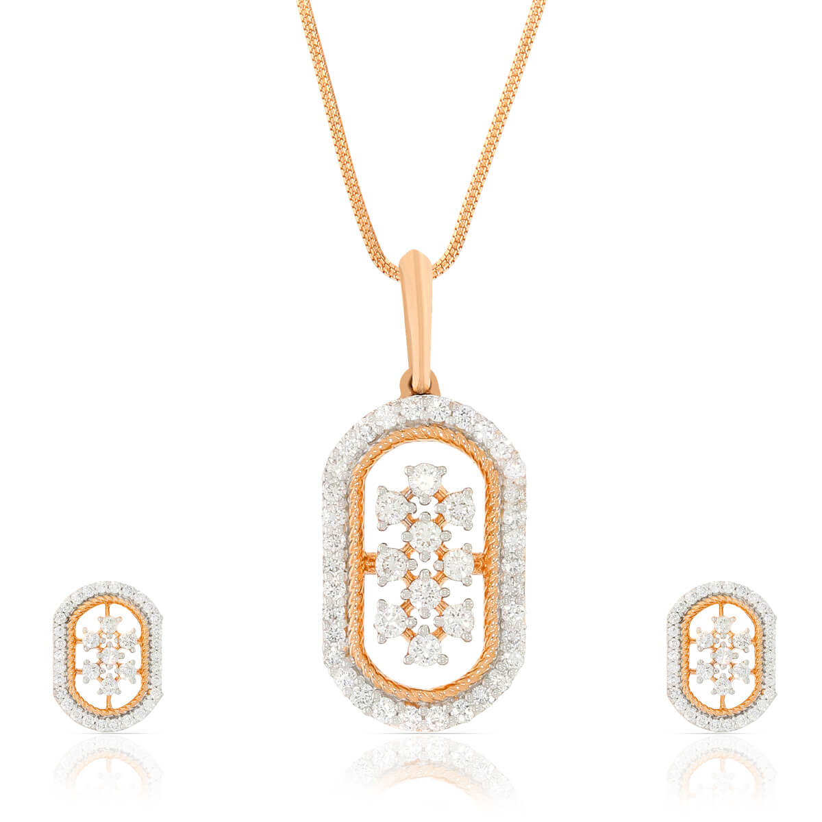 Contemporary Oblong Dazzle Diamond Pendant Set