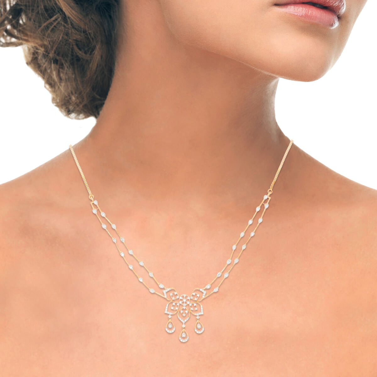 Classy Petal Shine Diamond Short Necklace