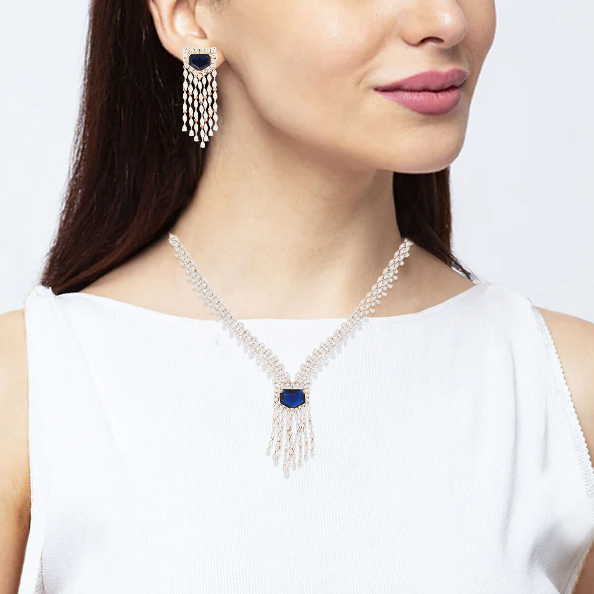 Shimmering Azure Diamond Necklace