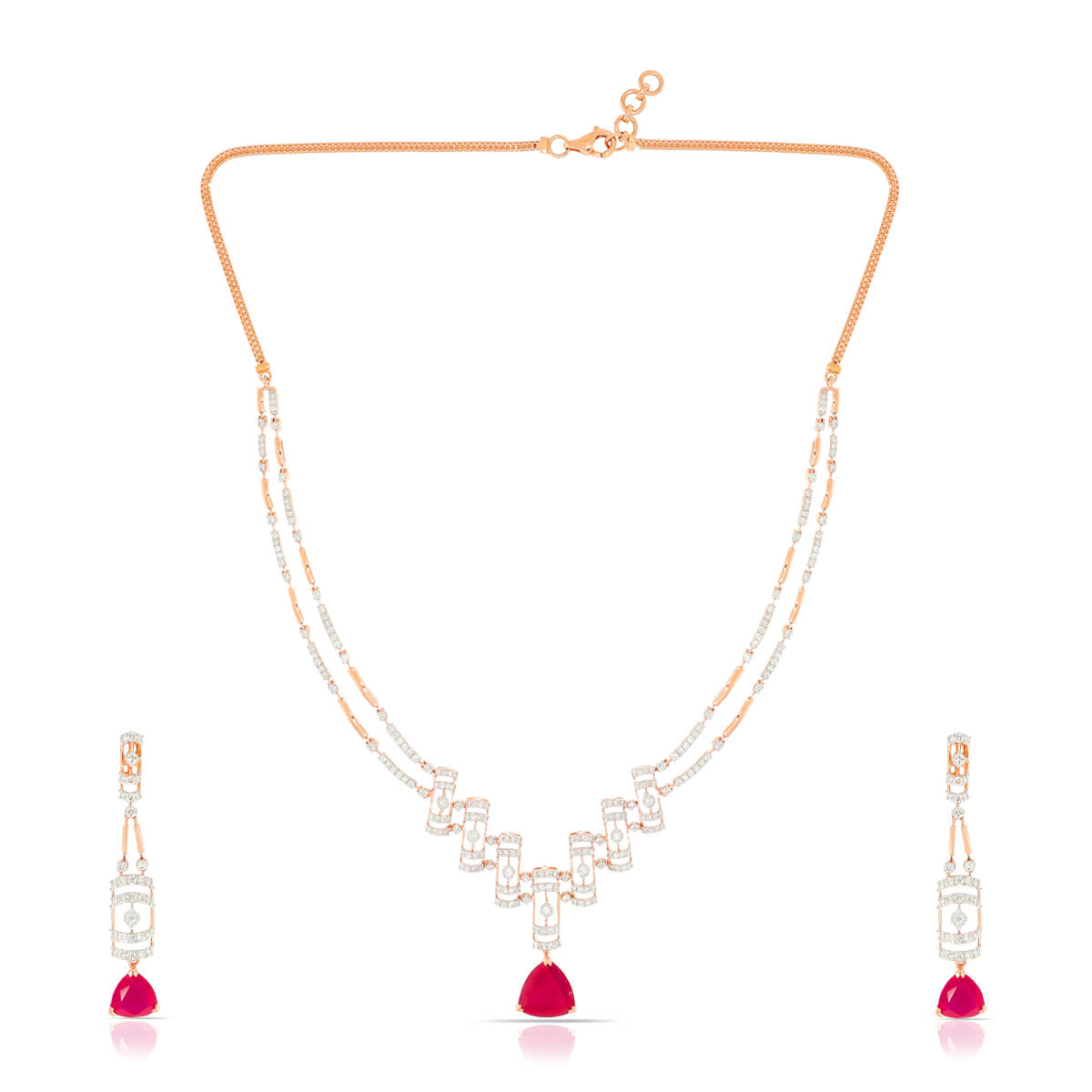 Classic Crimson Glow Diamond Short Necklace