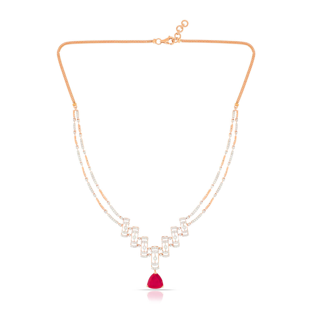 Classic Crimson Glow Diamond Short Necklace