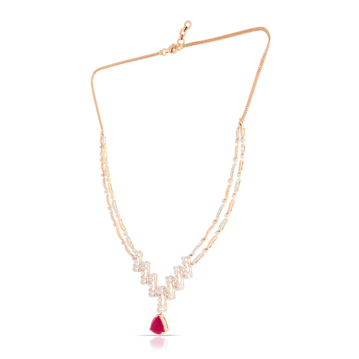 Classic Crimson Glow Diamond Short Necklace