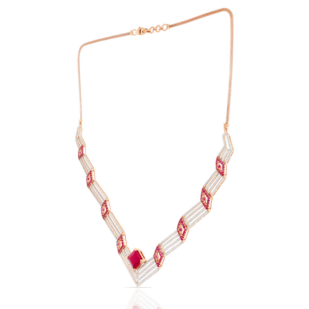 Crimson Elegance Diamond Short Necklace