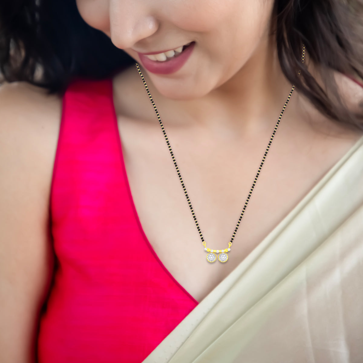 18K Modern Grace Oval Diamond Mangalsutra Pendant