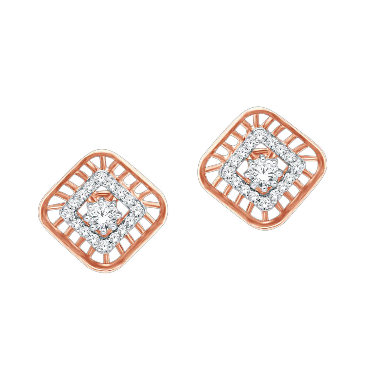 18K Exquisitely Design Square Stud Diamond Earrings