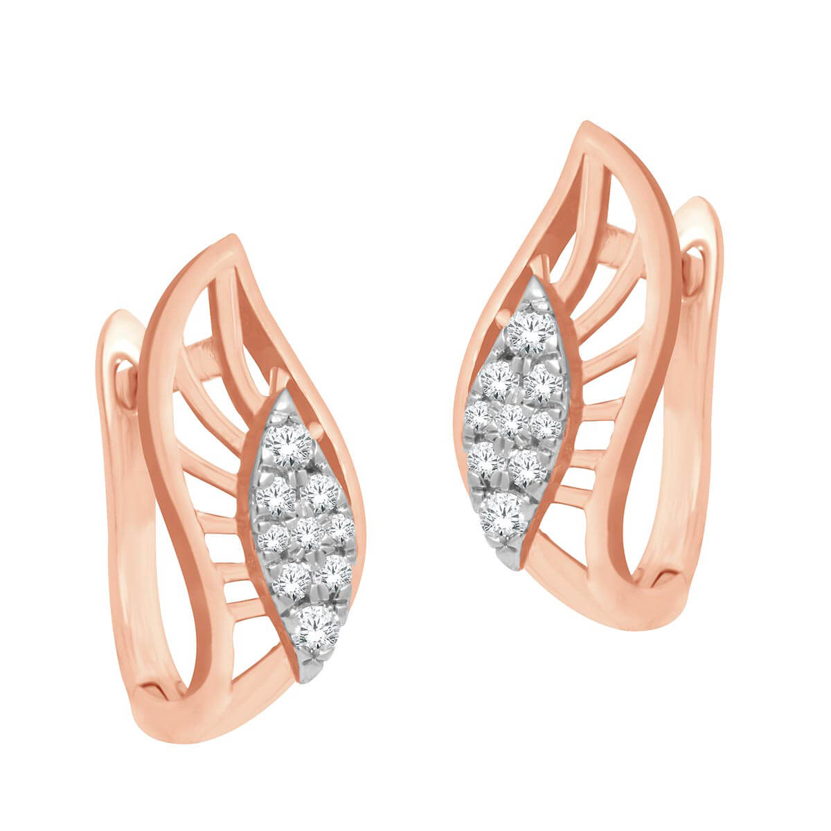 Dainty Charming Leaf Design 18K Diamond Hoops