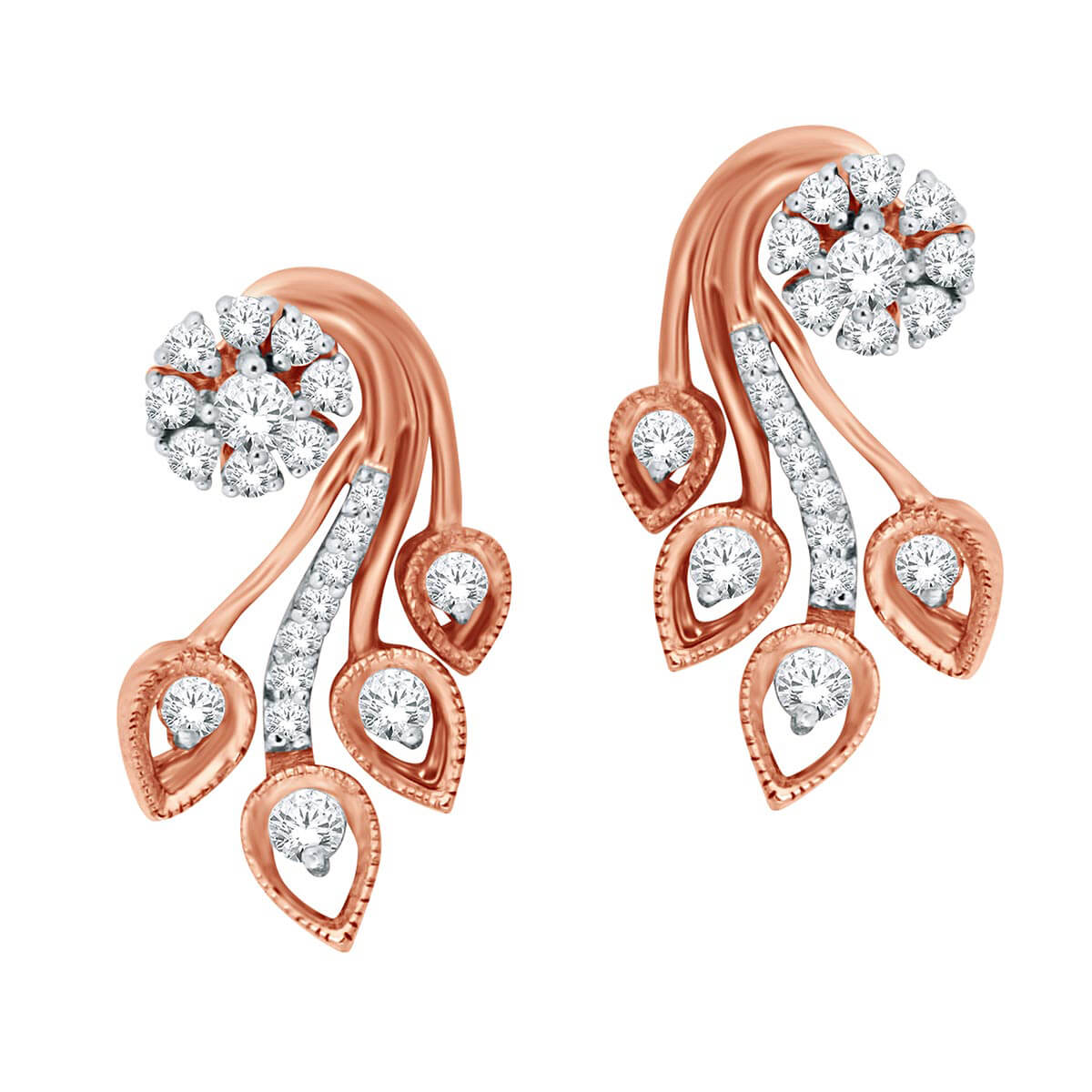 Lustrous Peacock Feather 18K Diamond Studs