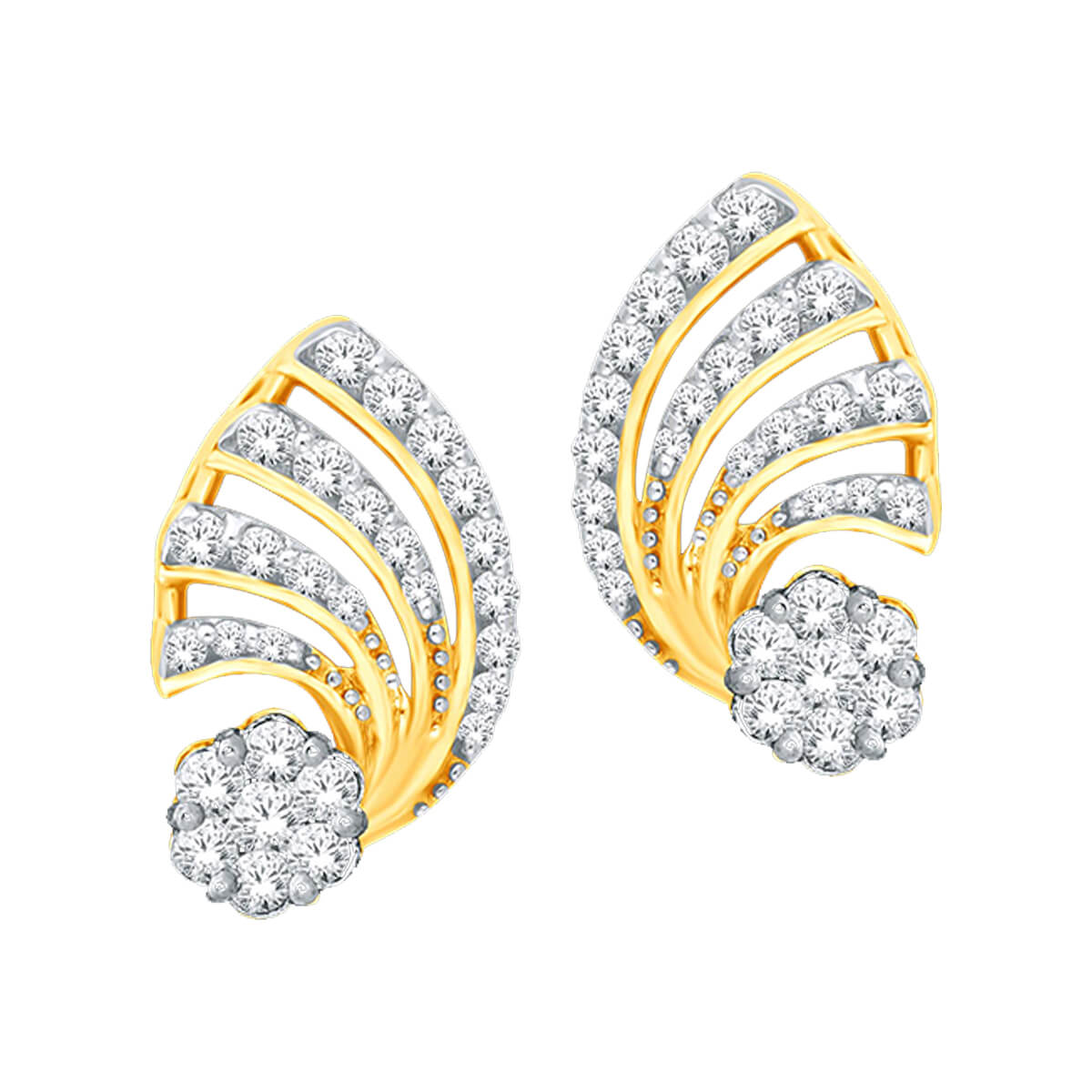 18K Dazzling Peacock Feather Diamond Stud Earrings