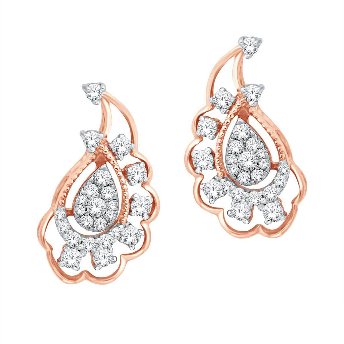 Radiating Elegance Peacock Feather 18K Diamond Studs
