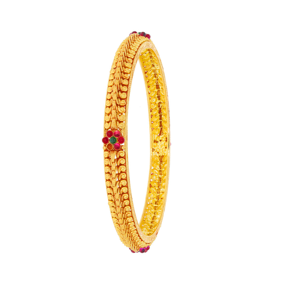 Vibrant Floral Grace Gold Bangle