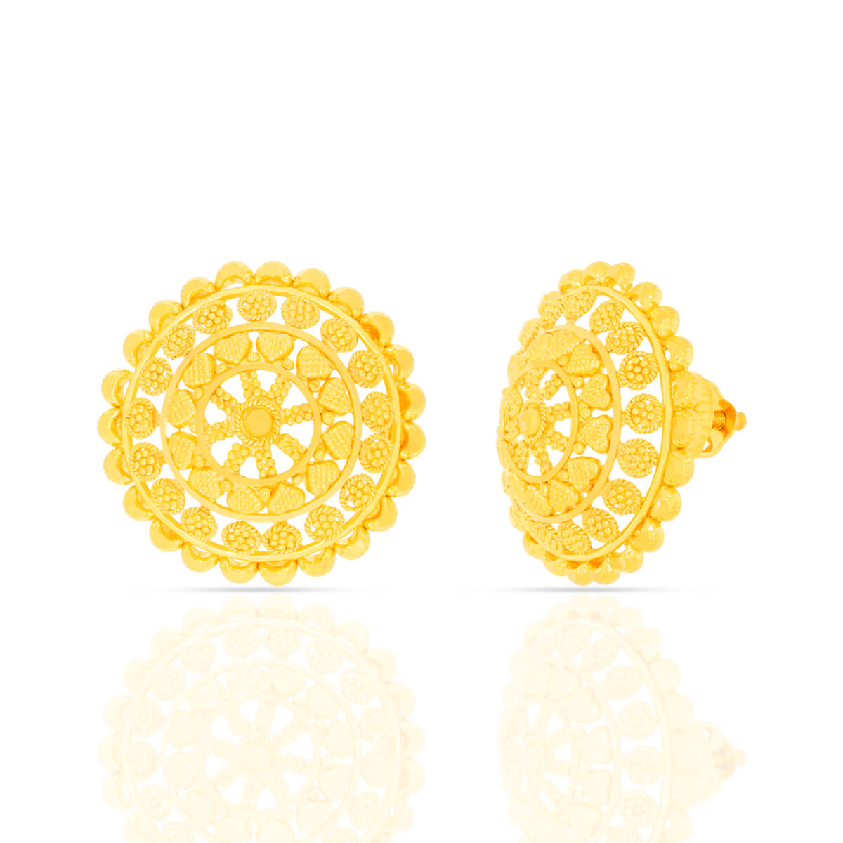 Golden Petal Floral Stud Earrings in 22K