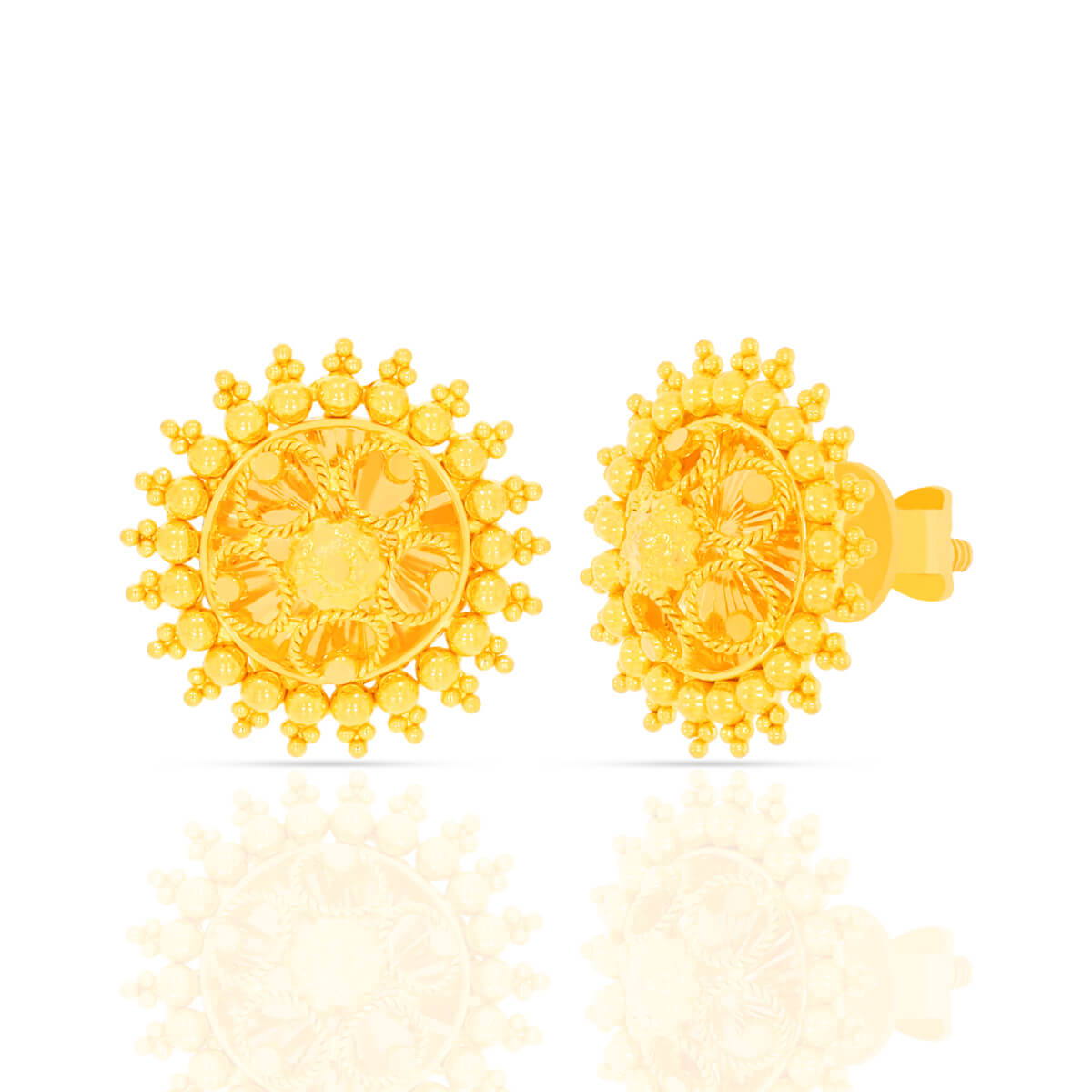 22K Gleaming Sun Motif Gold Studs