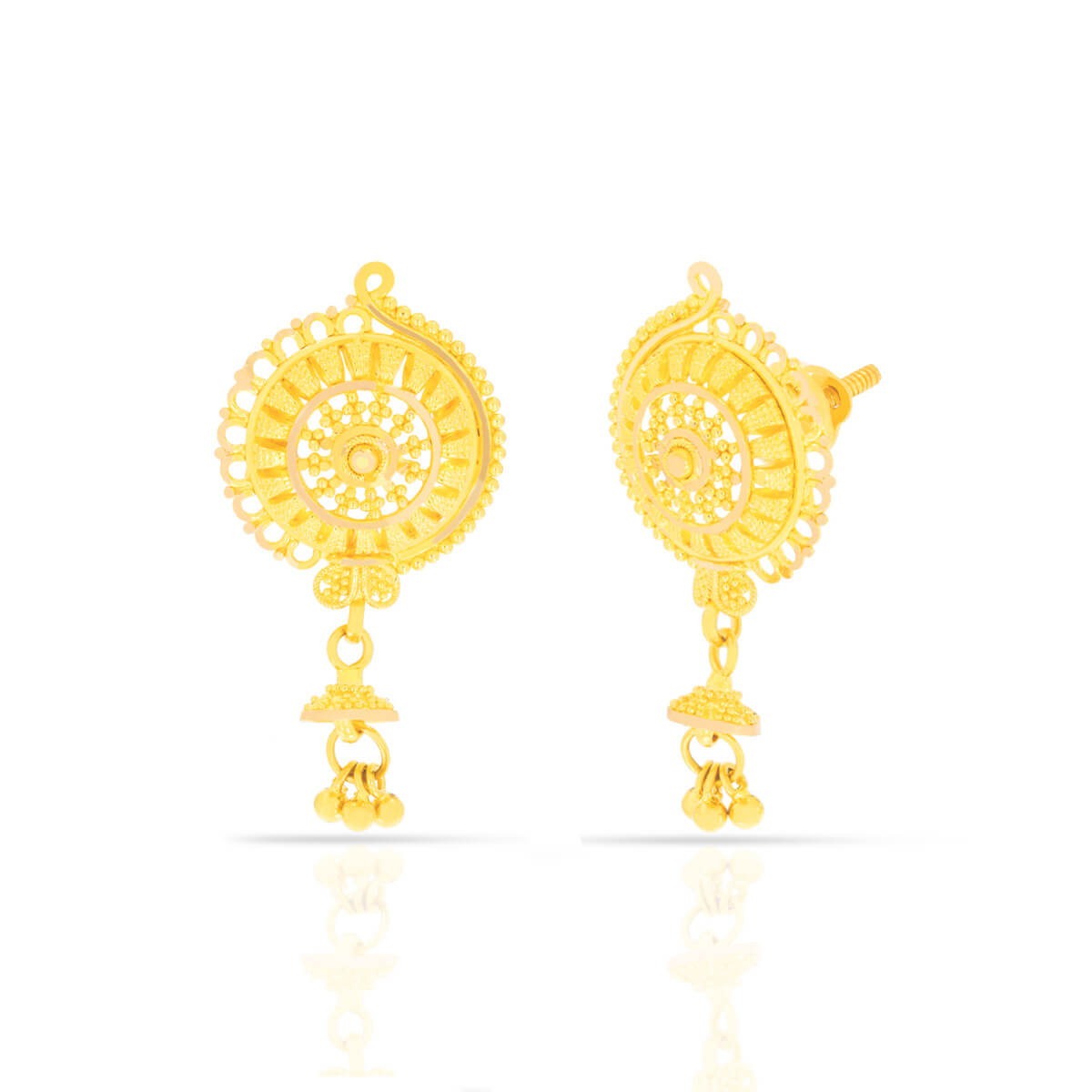 Graceful Gold Floral Danglers in 22K