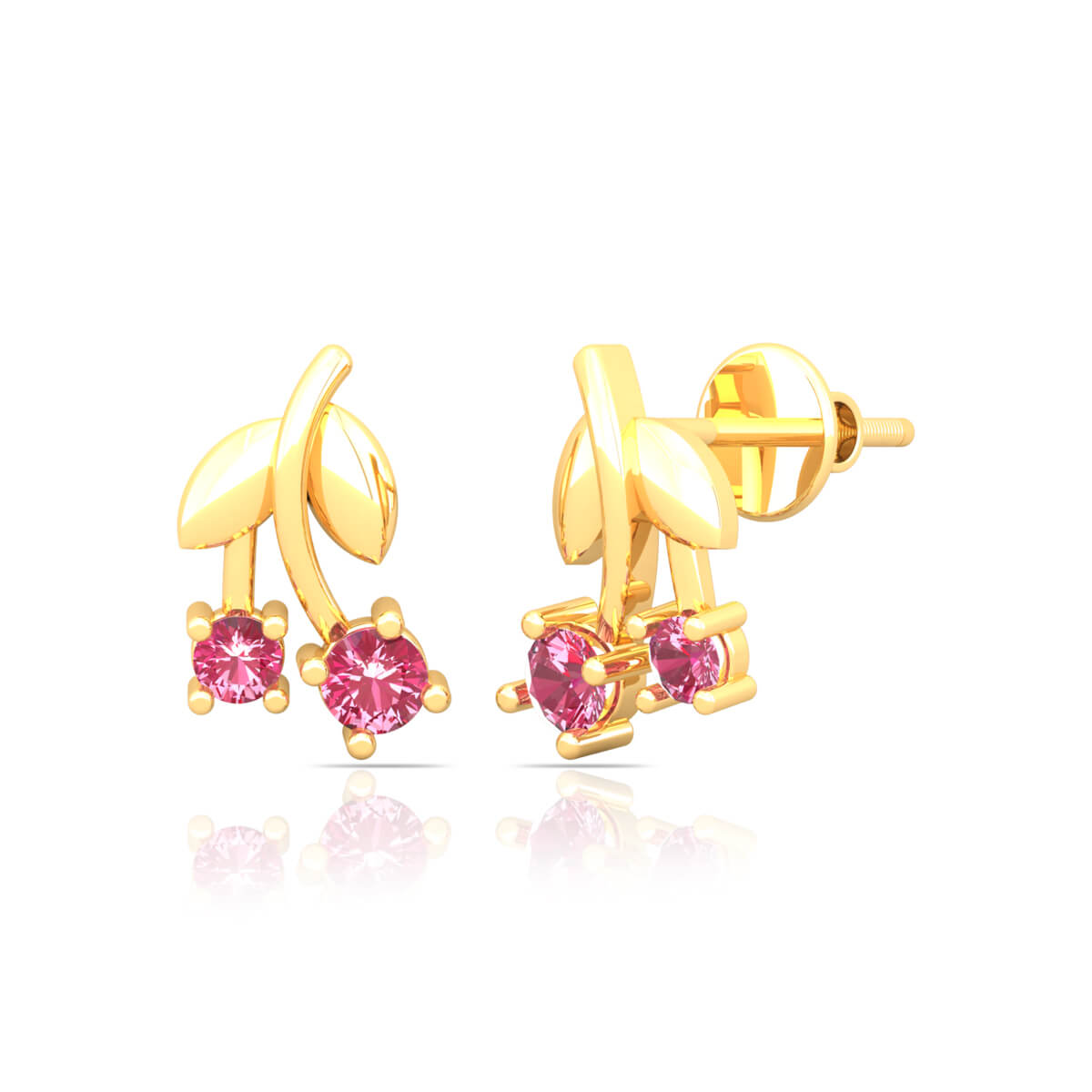 Graceful Cherry Motif 18K Gold Studs