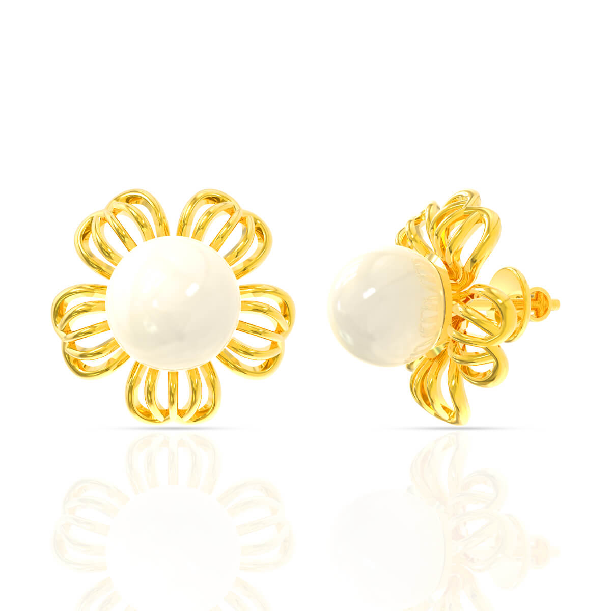 Elegant Pearl Blossom Stud Earrings in 22K