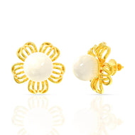 Elegant Pearl Blossom Stud Earrings in 22K