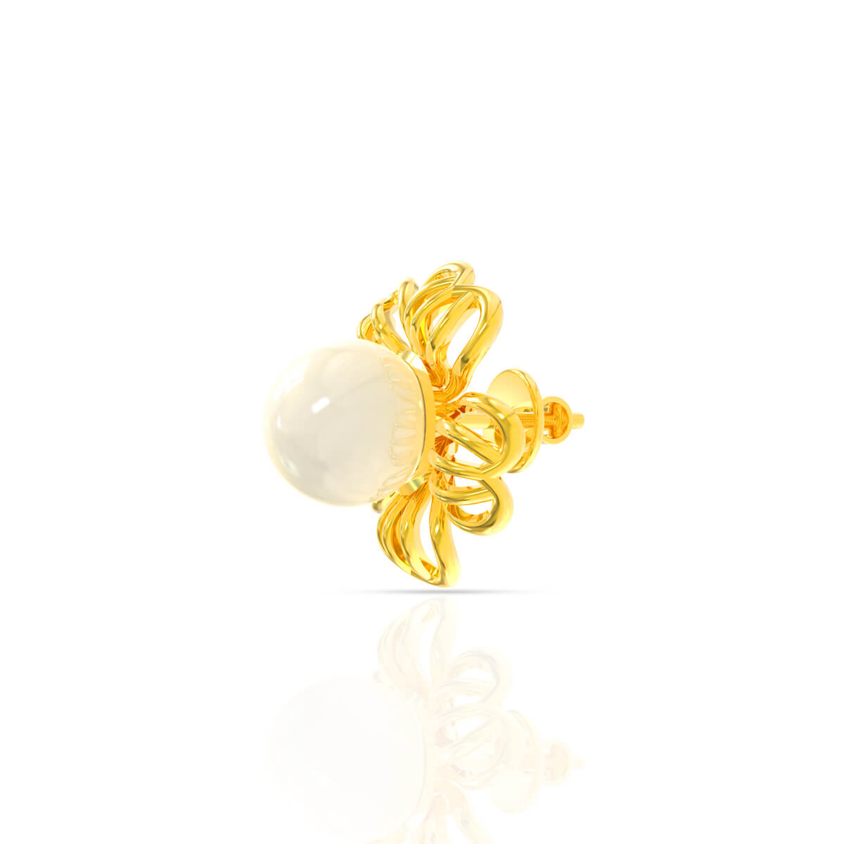 Elegant Pearl Blossom Stud Earrings in 22K