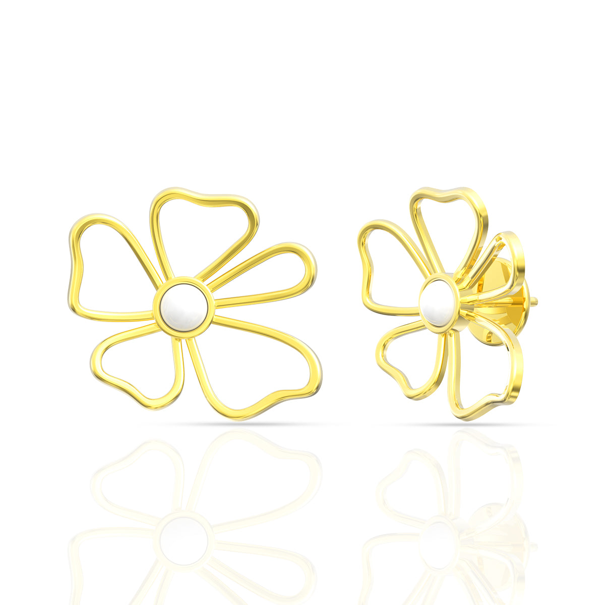 22K Soft Floral Gold Stud Earrings