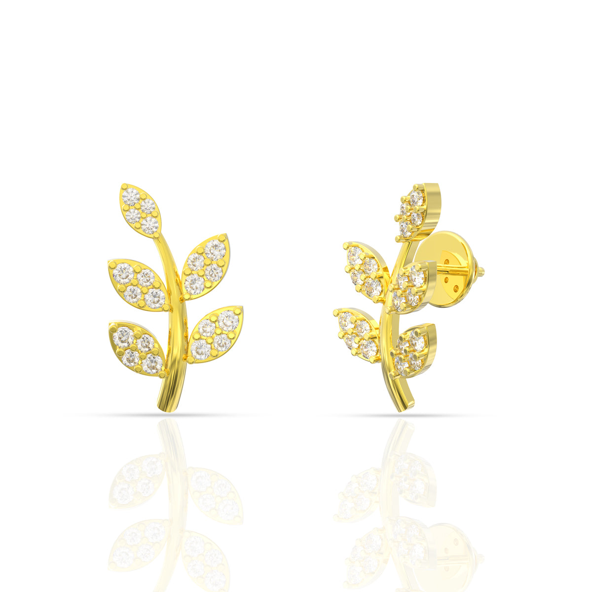 Graceful Foliate 18K Gold Studs