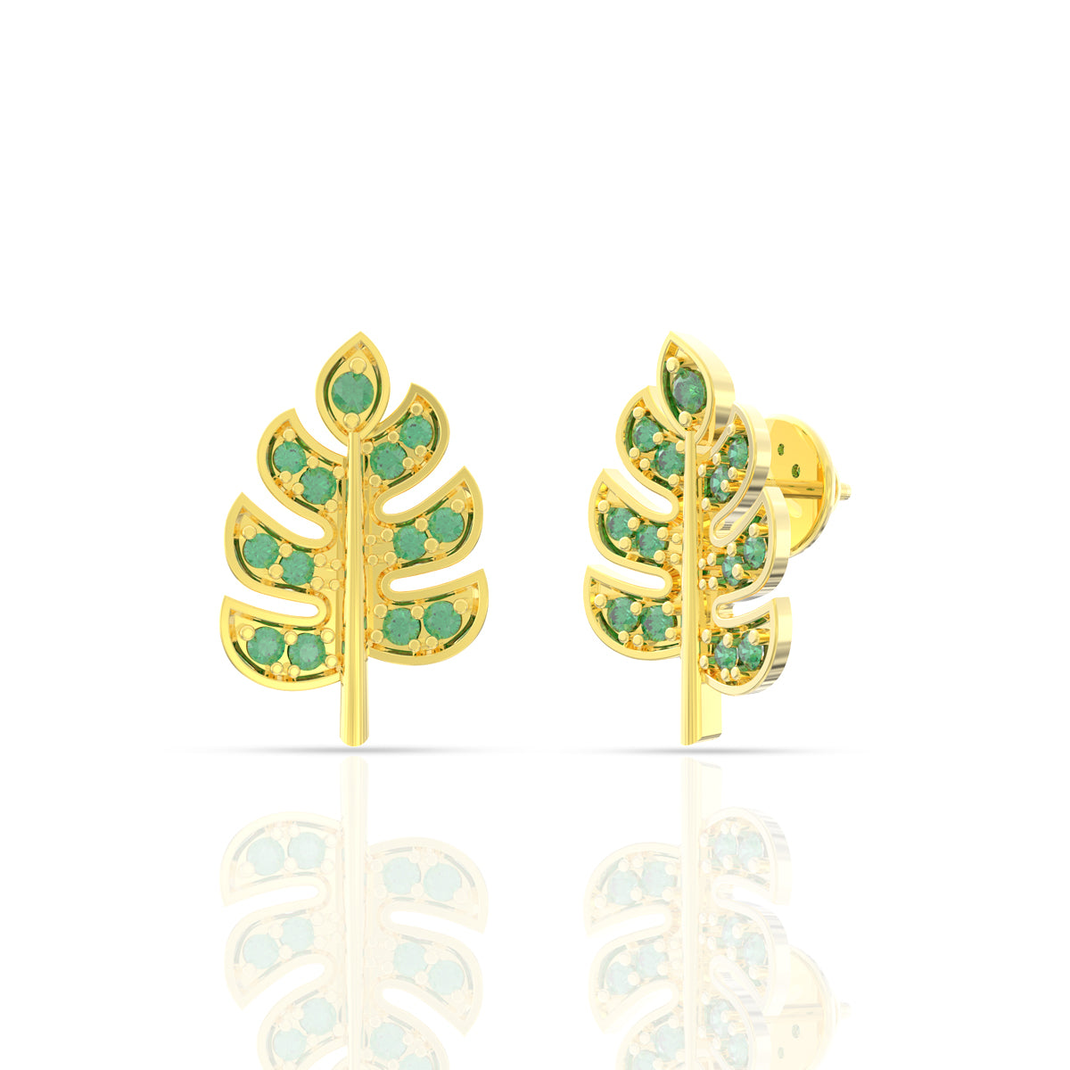 Verdant Charm Foliate Gold Studs 18K
