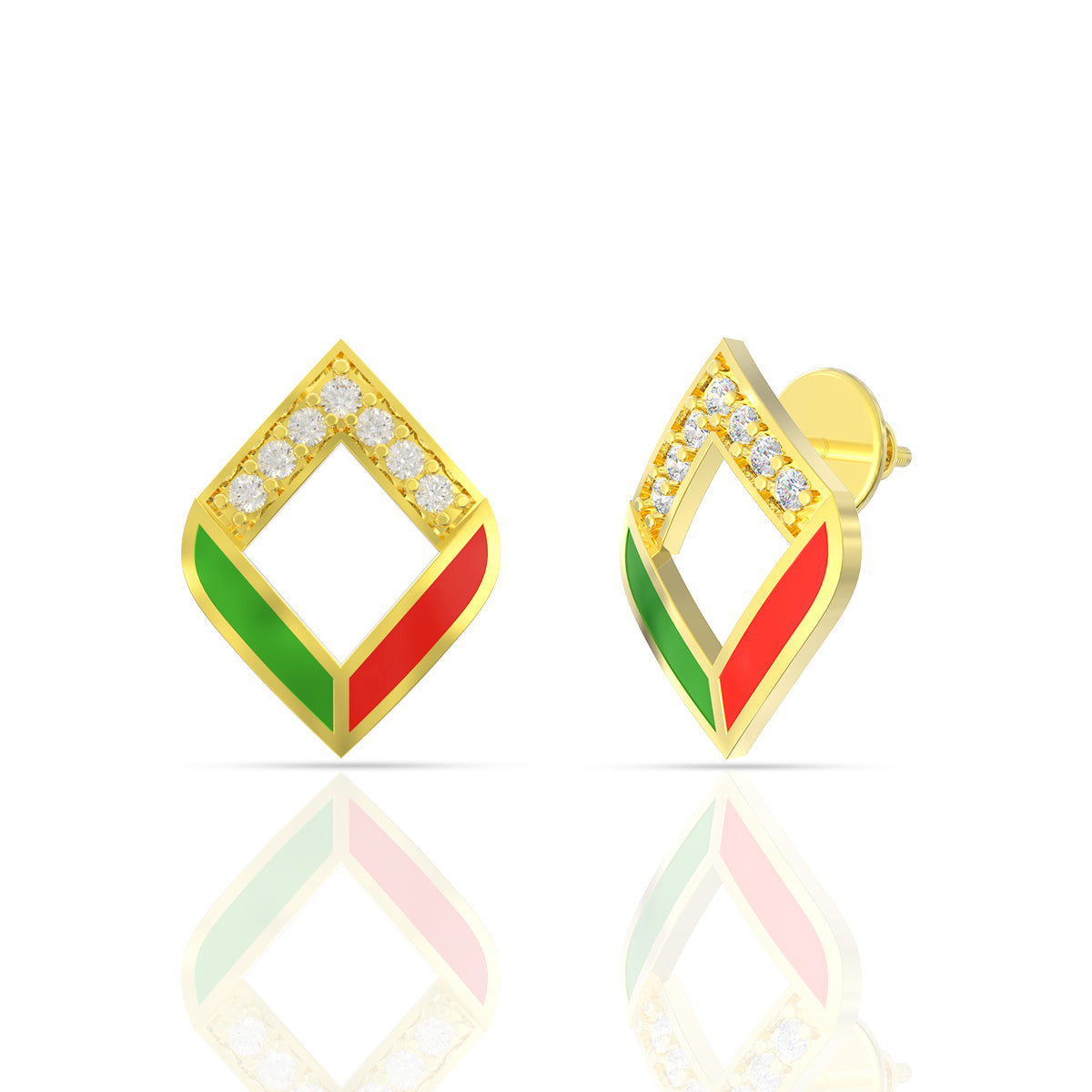 Colourful Quad Gold Studs 18K