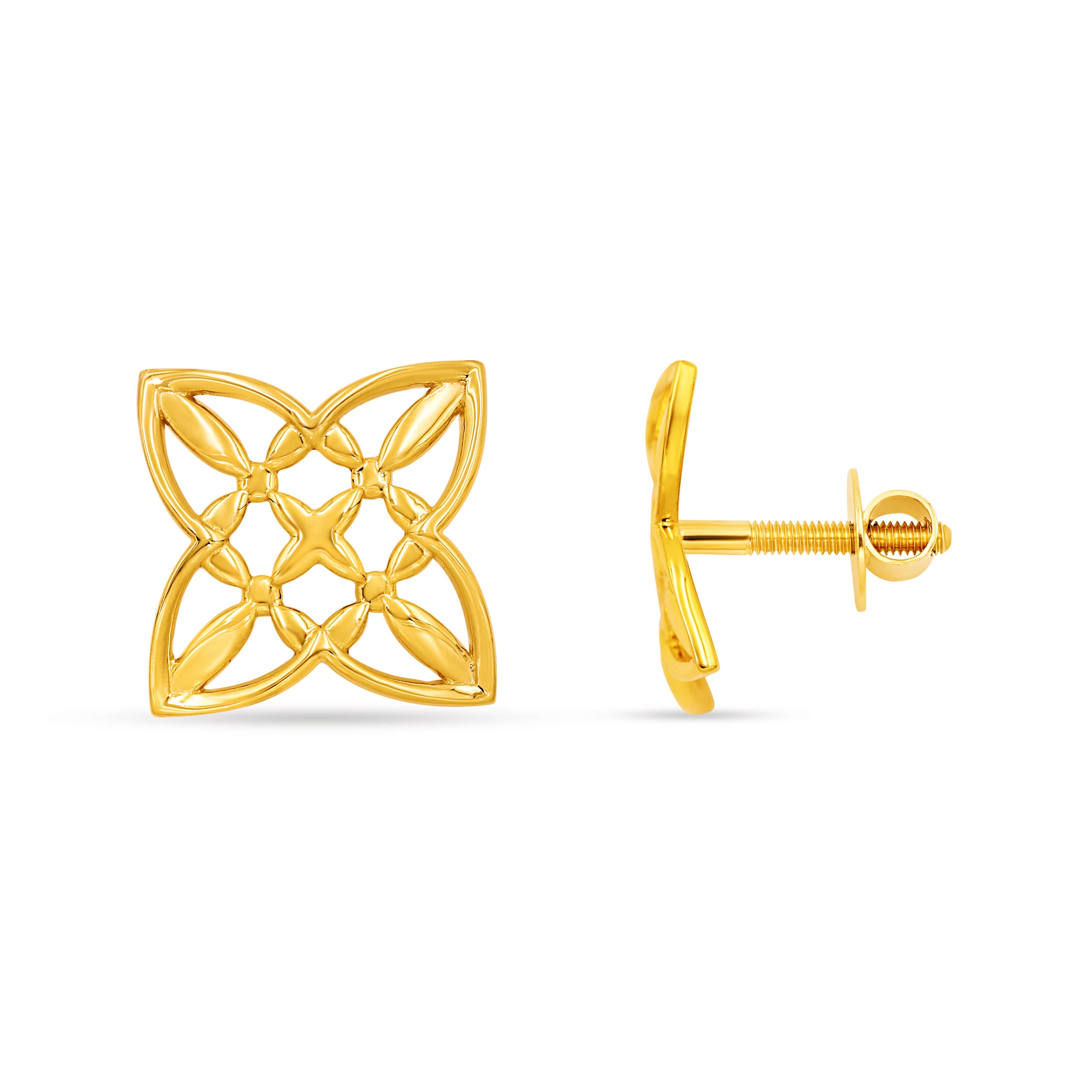 Criss Cross Glow Flora Gold Studs 14K