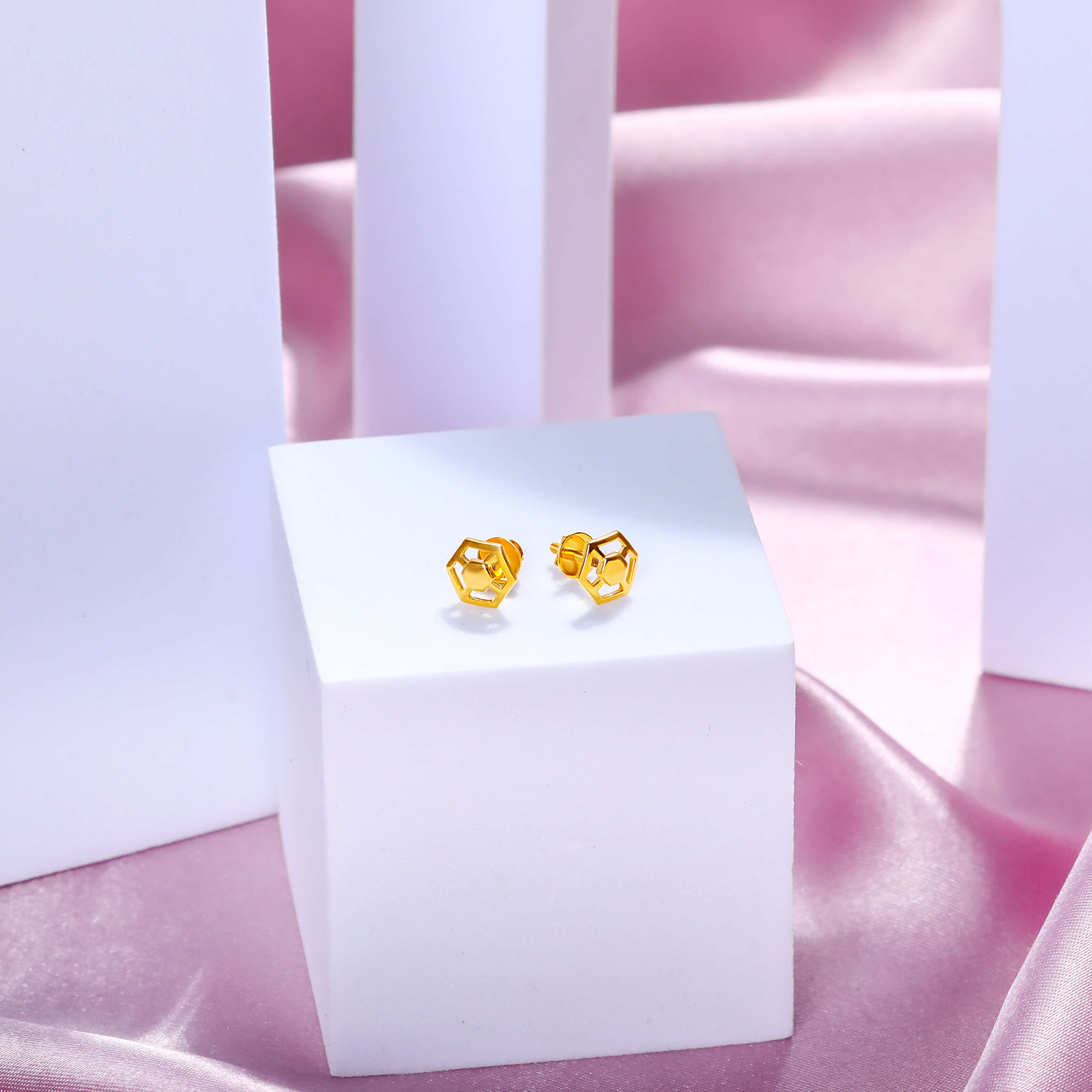 Bold Hexa Glory 14K Gold Studs