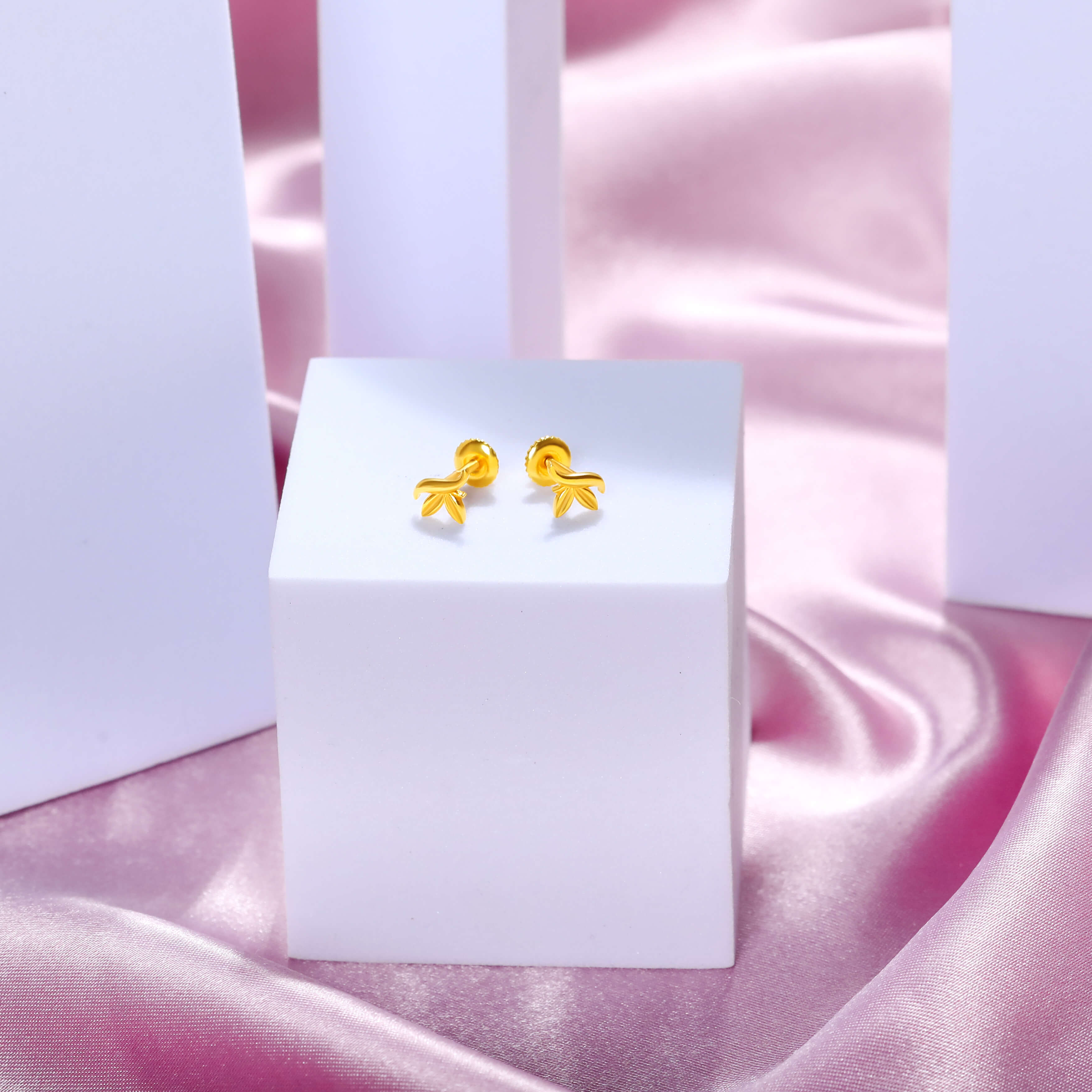 Gleaming Petal 22K Gold Studs