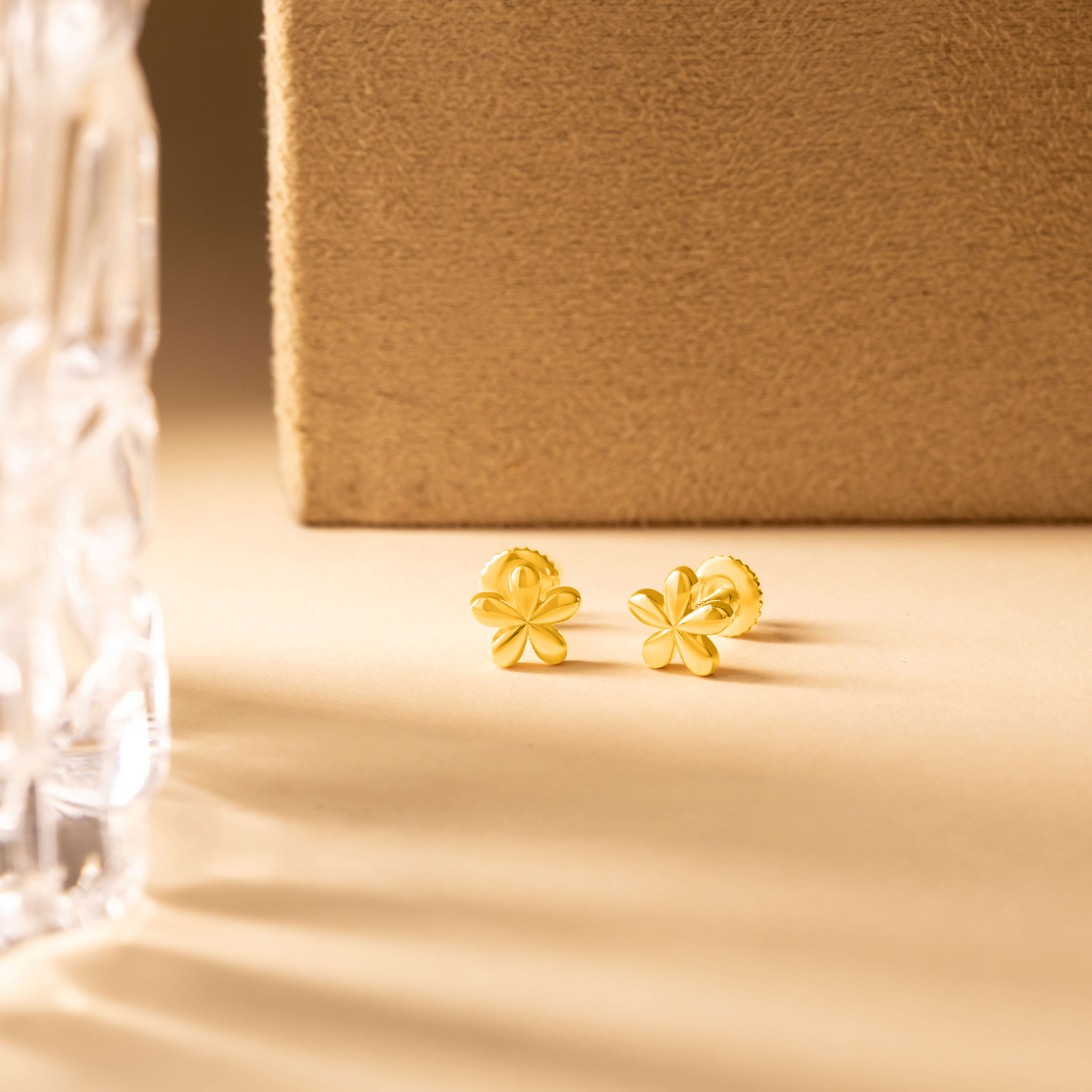 Glossy Flora Charm 22K Gold Studs