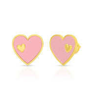 Cute Pink Heart 22K Gold Earrings for Kids