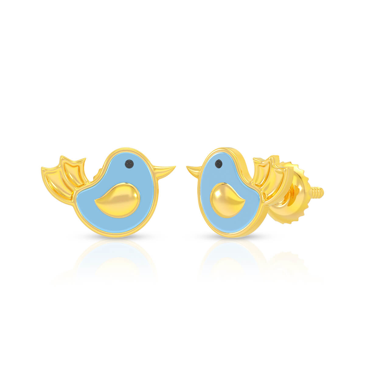 Cute Blue Bird 22K Gold Earrings for Kids