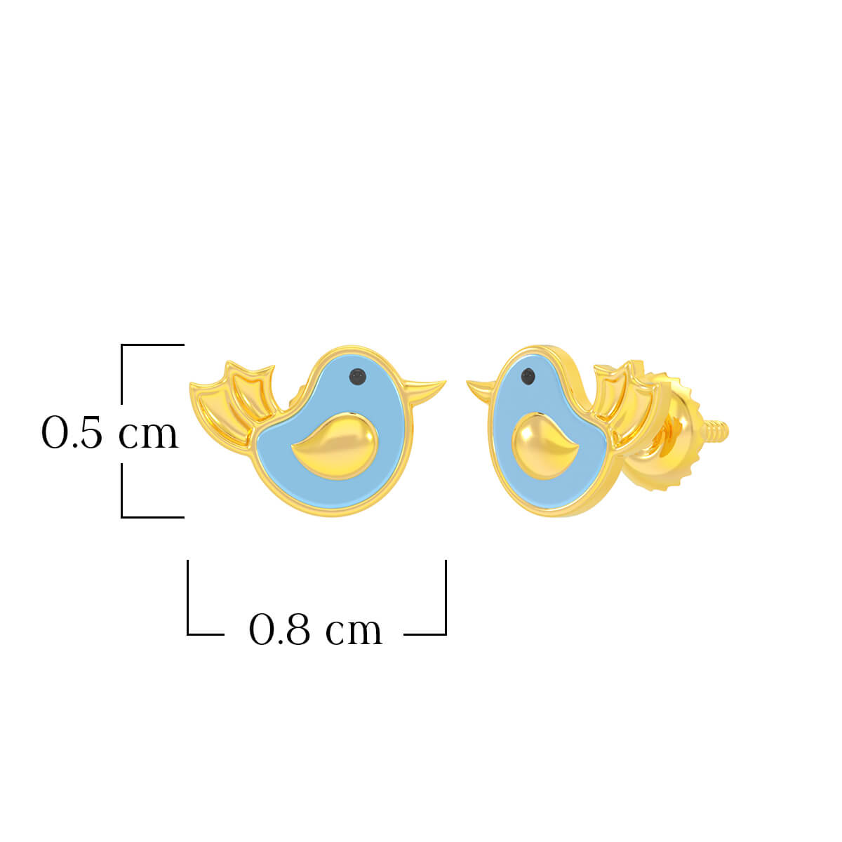 Cute Blue Bird 22K Gold Earrings for Kids