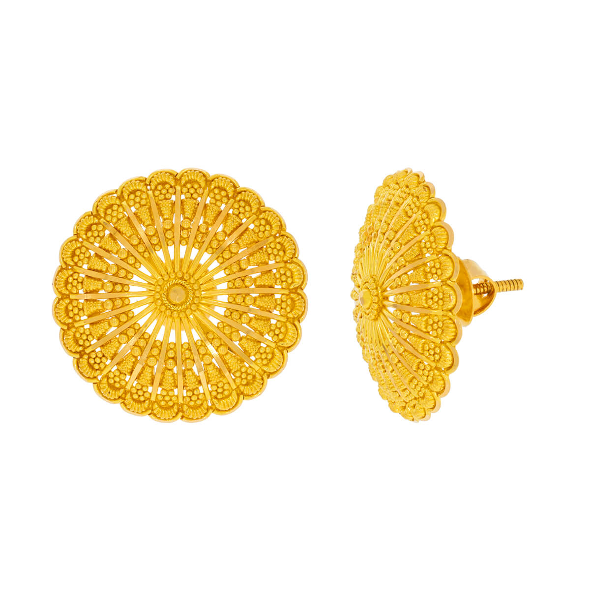 22K Graceful Gold Stud Earrings with Floral Detail
