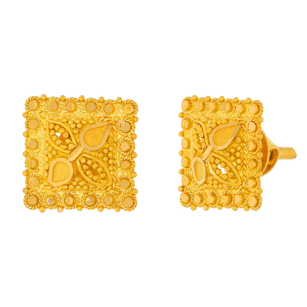 22K Square Stud Earrings with Vintage Flair