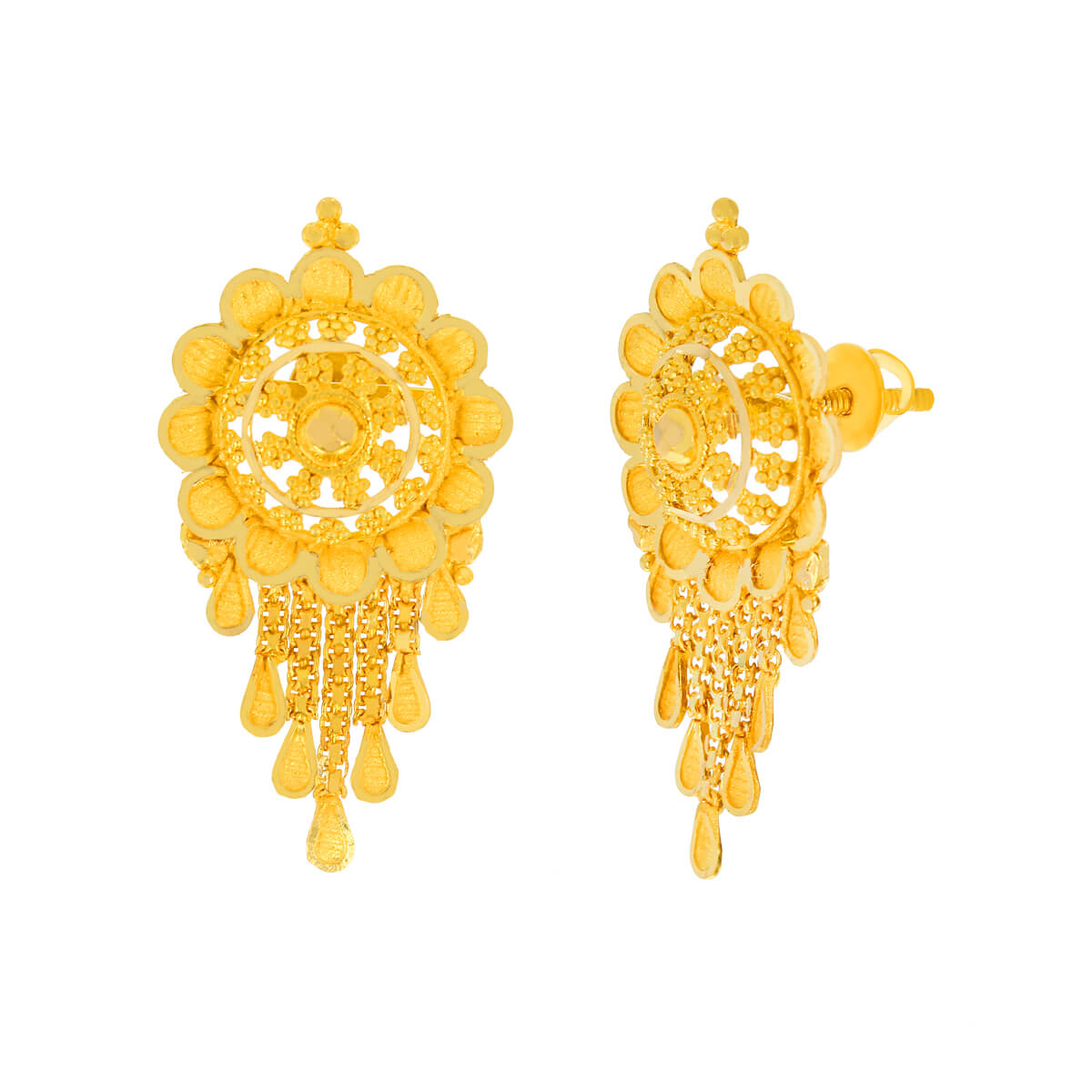 Captivating Dangler Earrings with Elegant Floral Motif in 22K Gold