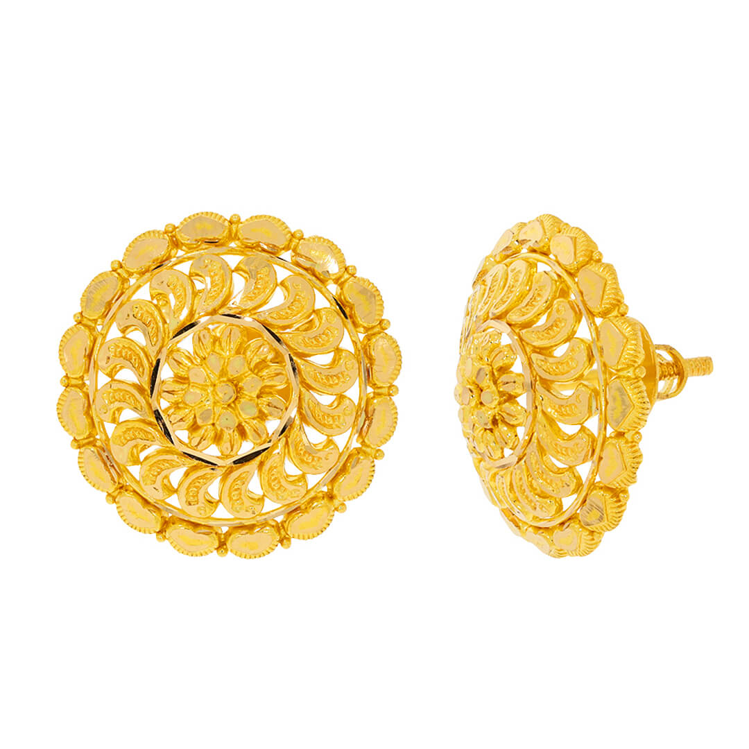 Radiant Floral Gold Stud Earrings in 22K
