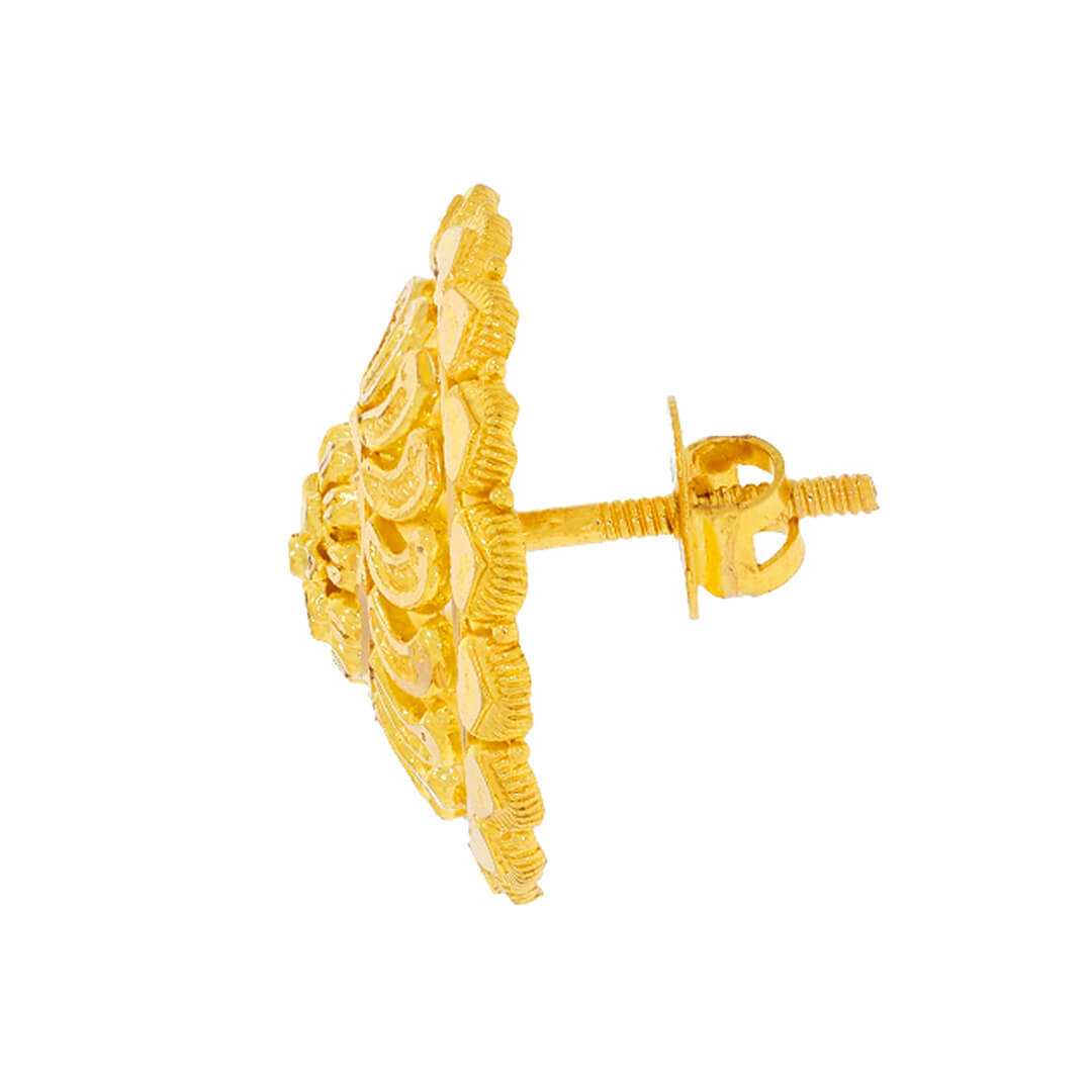 Radiant Floral Gold Stud Earrings in 22K