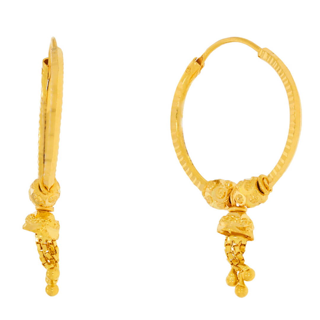 Gold Hoops with Soft Charm 22K
