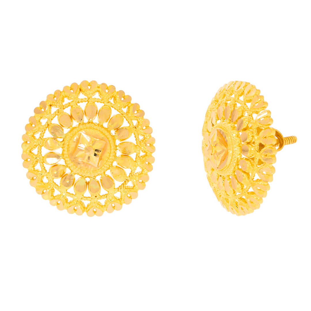 Spherical Elegance Flora Motif 22K Gold Studs