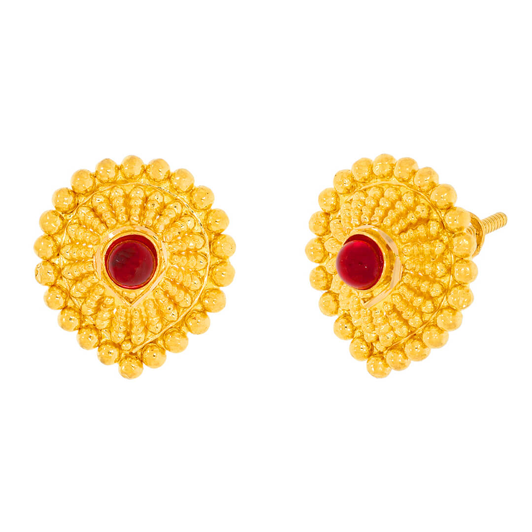 Classic Flora Detail Gold Studs 22K