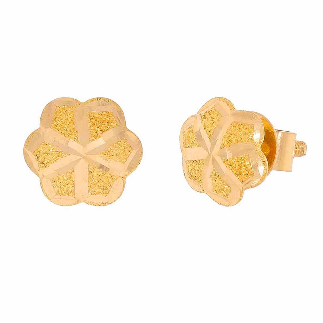 Floral Grace Gold Stud Earrings 22K