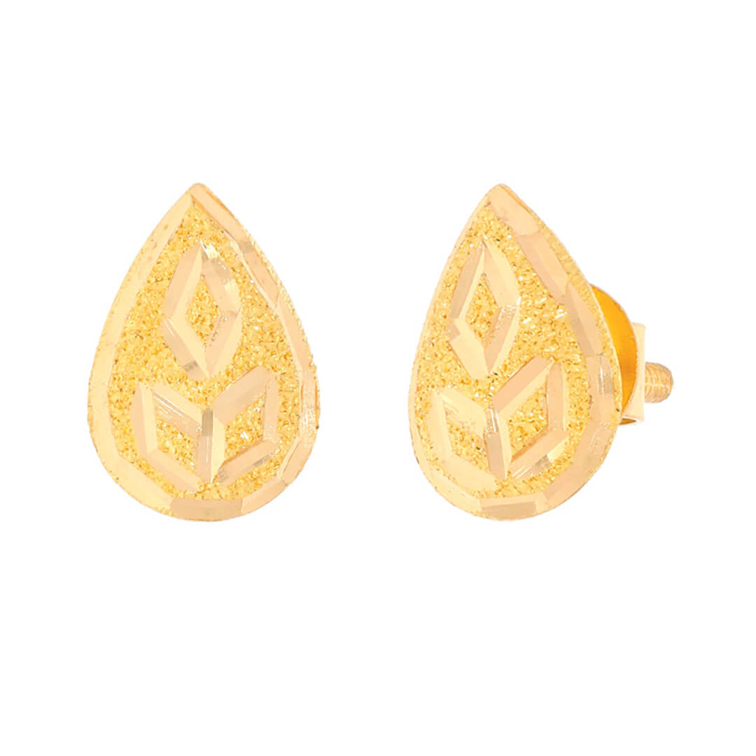22K Gold Studs with Delicate Leaf Motif Detailing
