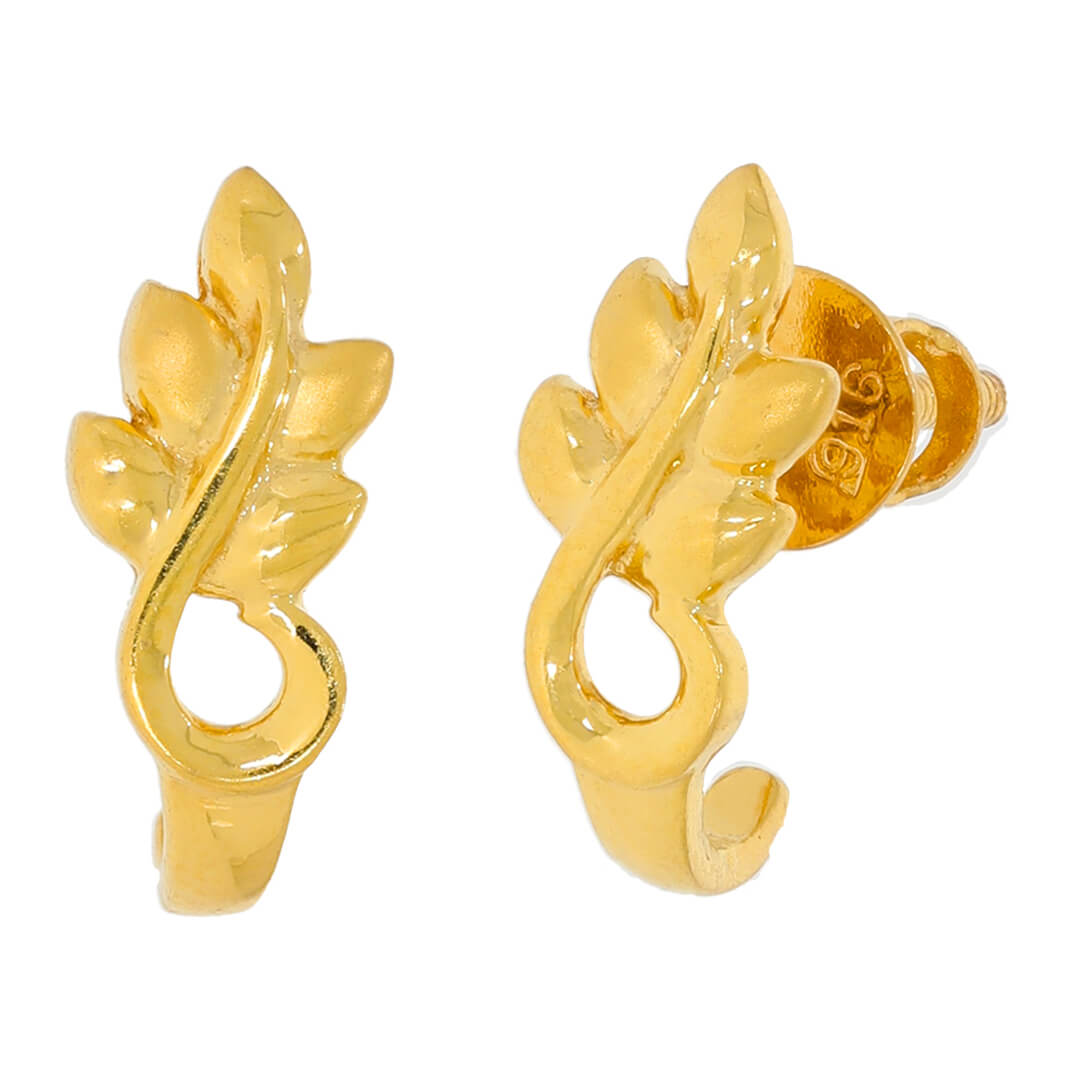 Sophisticated Leaf Motif 22K Gold Studs