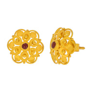 Vibrant Floral Pattern Gold Stud Earrings for Every Day