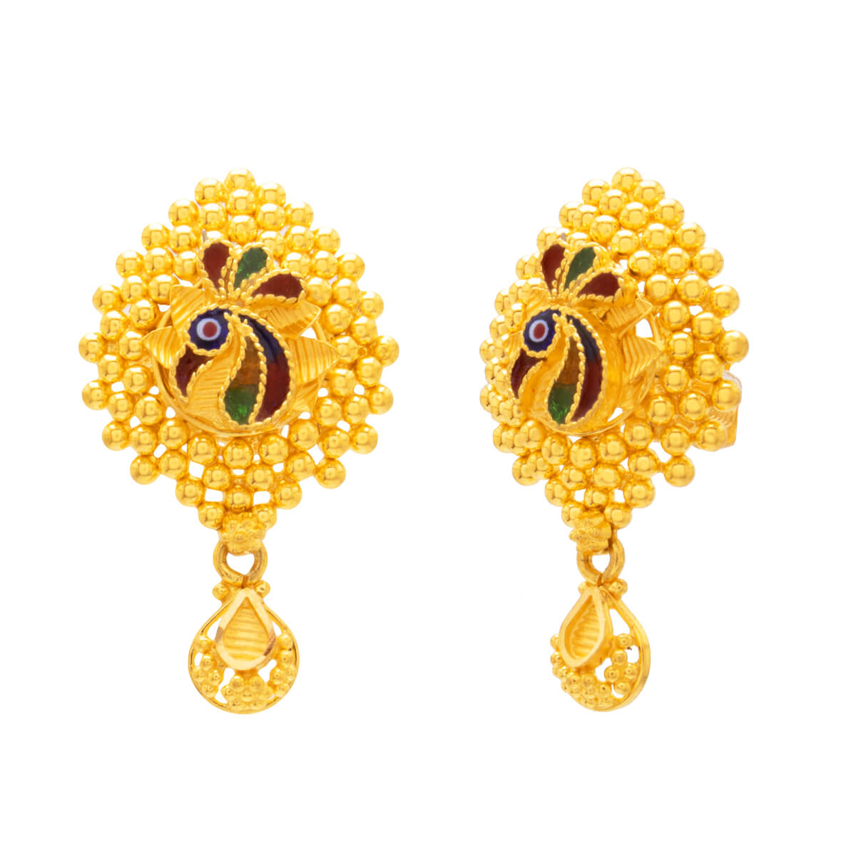22K Exquisite Peacock Motif gemstone Stud Earrings