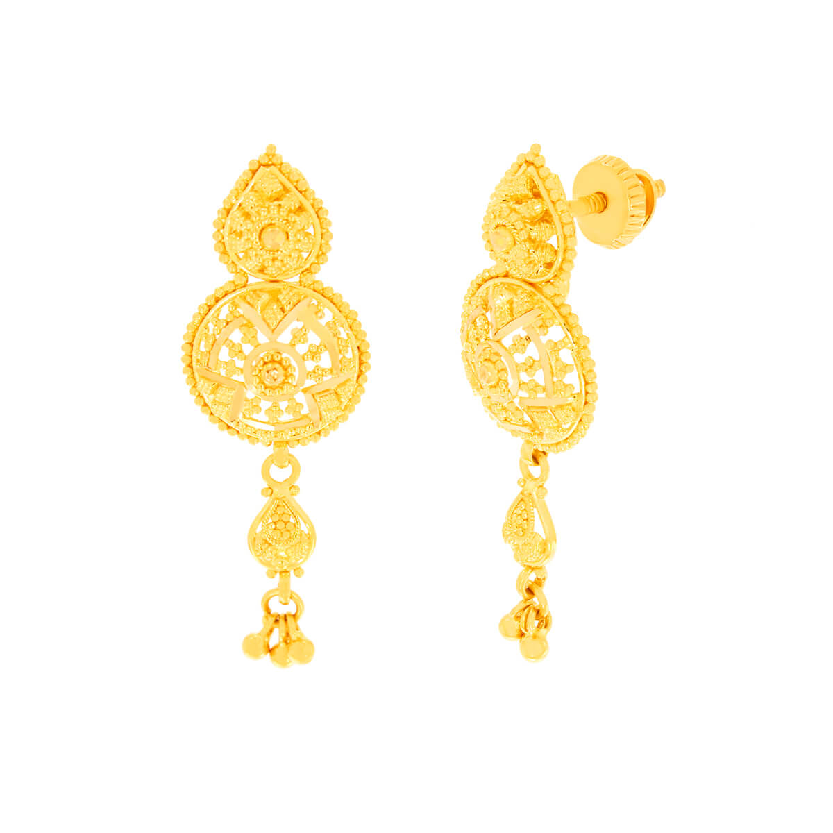 22K Floral Gold Danglers Exclusively Crafted with Vintage Elegance